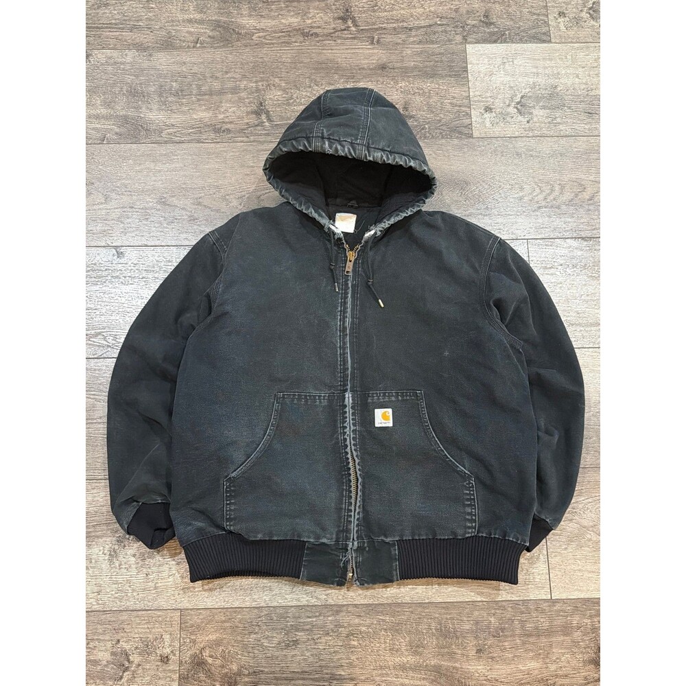 Carhartt Active Jacket Men's XL Faded Black Hooded Quilted Canvas Workwear